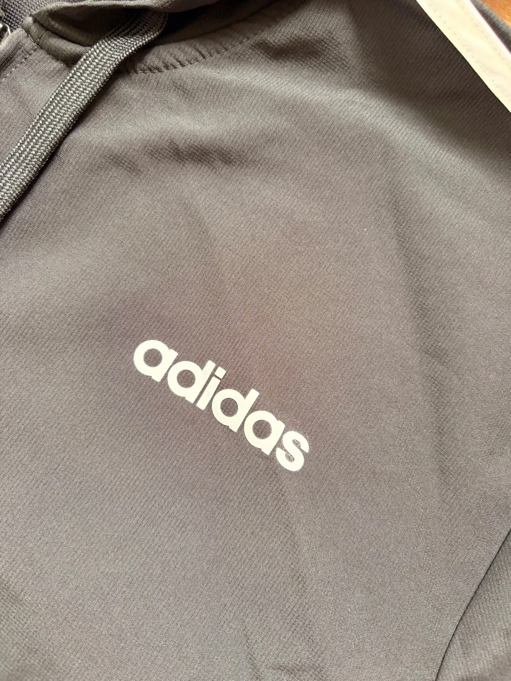Adidas Men's Color Block Black & White Hooded Windbreaker Jacket